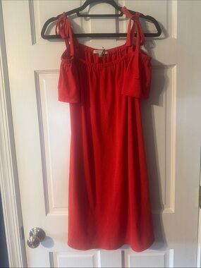 Green Envelope Reddish Orange  Textured Off-Shoulder Sundress Size Large